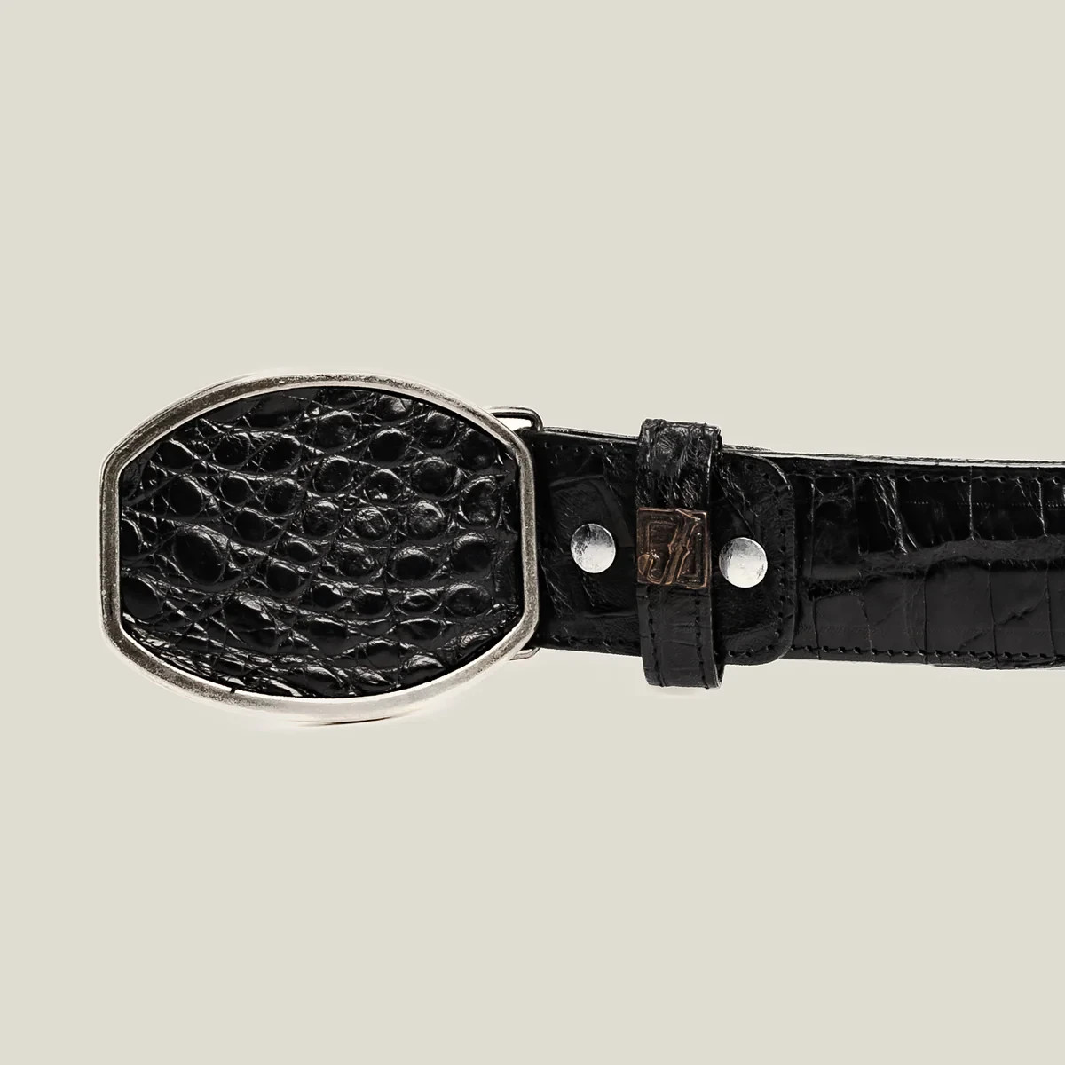 Genuine Exotic Alligator Caiman Belly Western Belt with Removable Buckle – Black