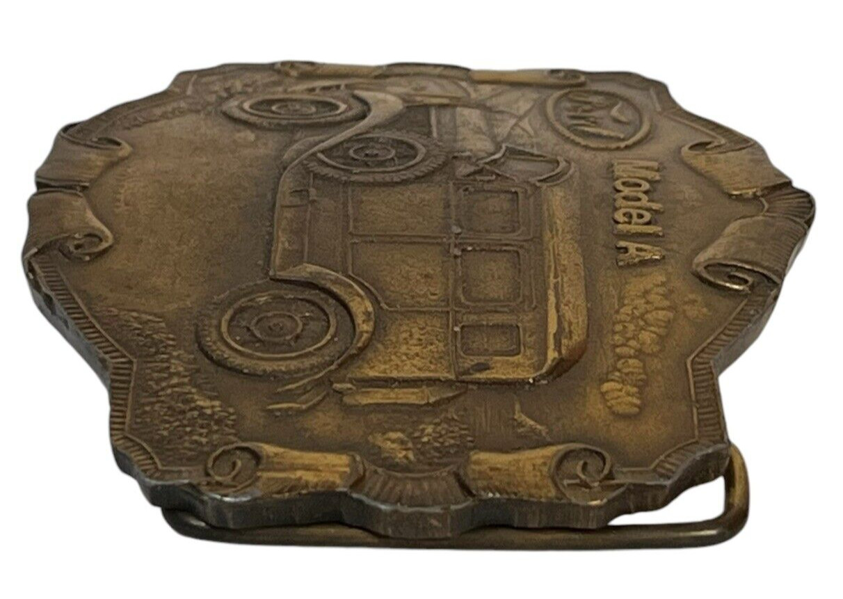 Vintage Ford Model A Car Brass Belt Buckle Scrolls Transportation