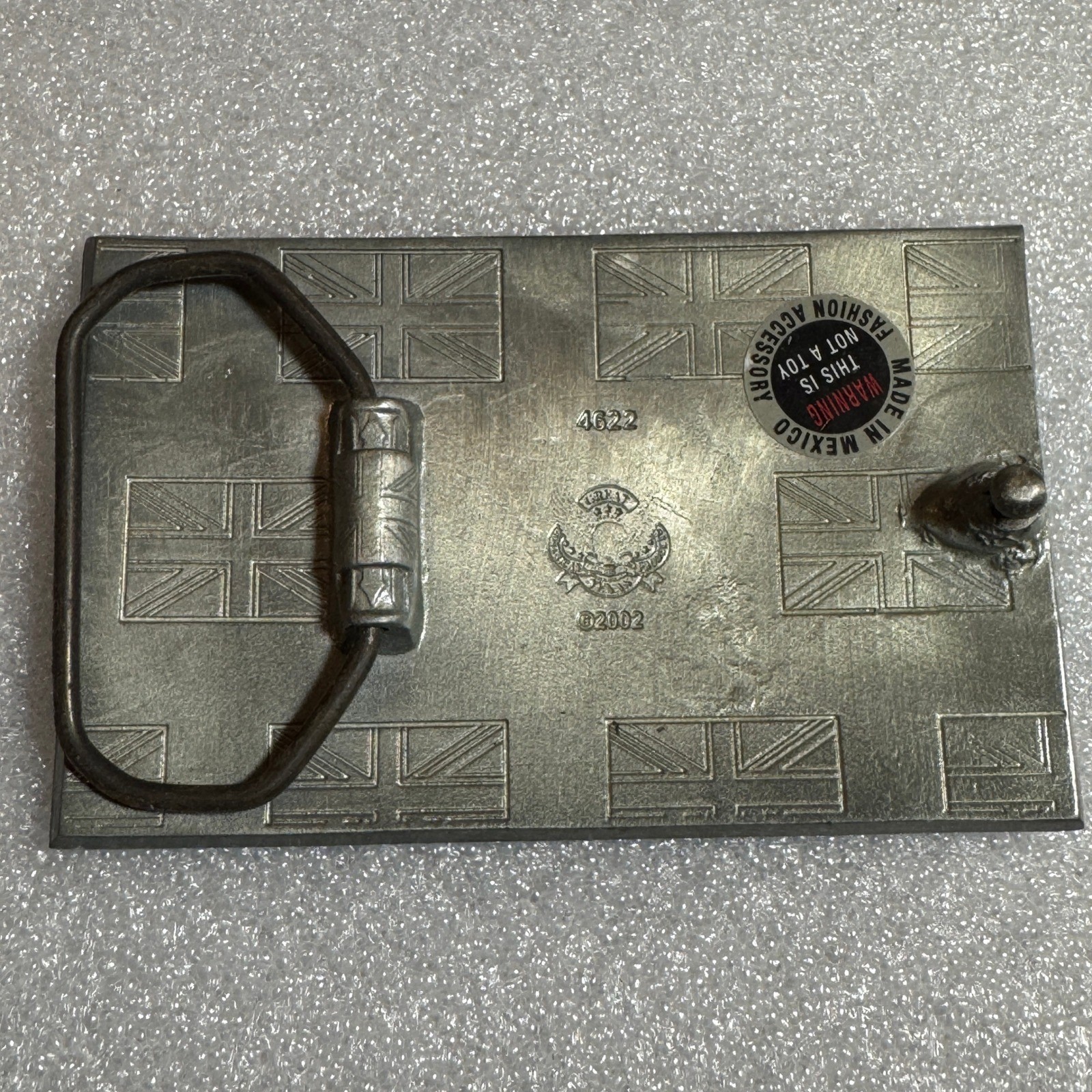 British Flag Belt Buckle Metal Pewter Tone Made Mexico Reissue