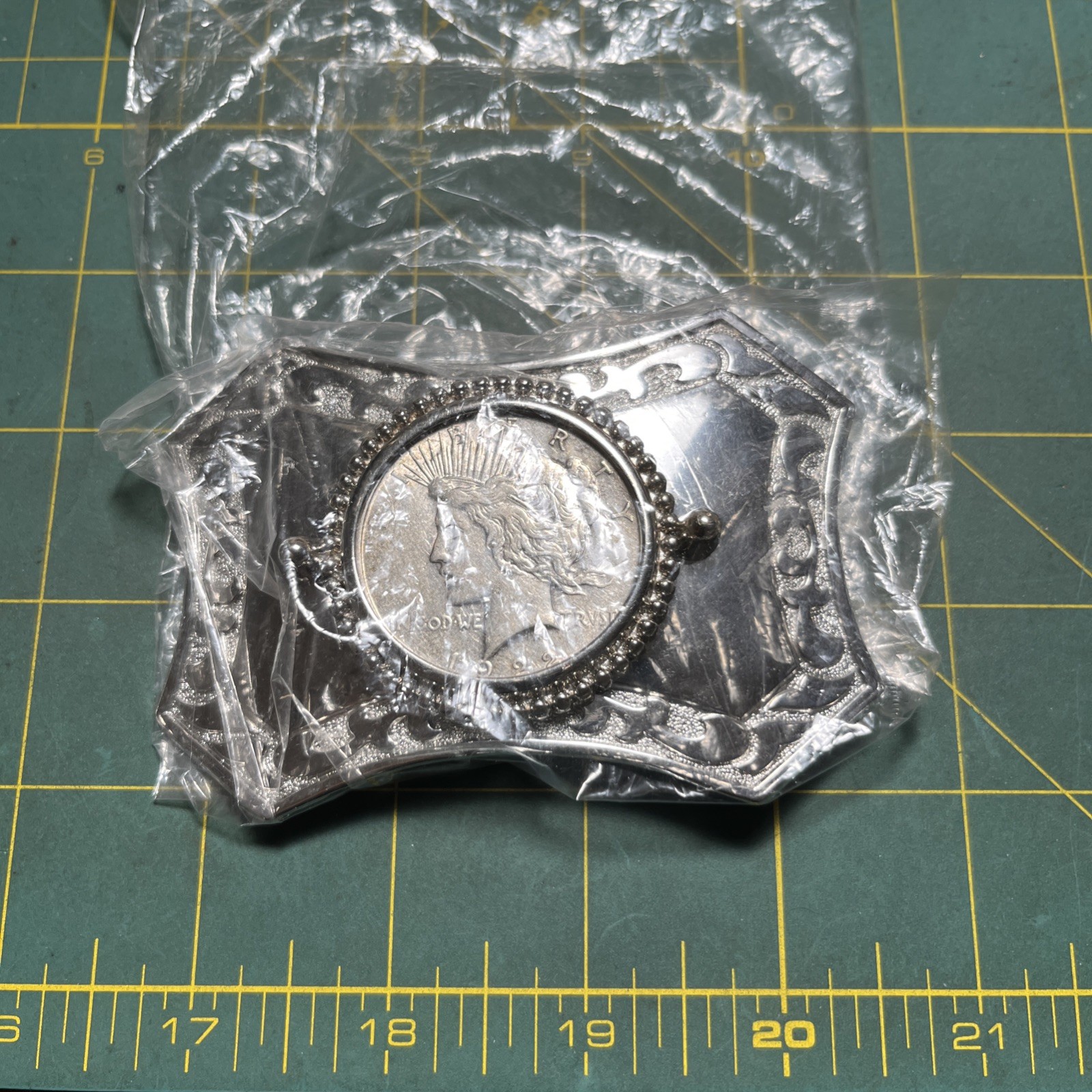1922 vintage PEACE silver dollar WESTERN belt buckle COIN american RODEO cowboy