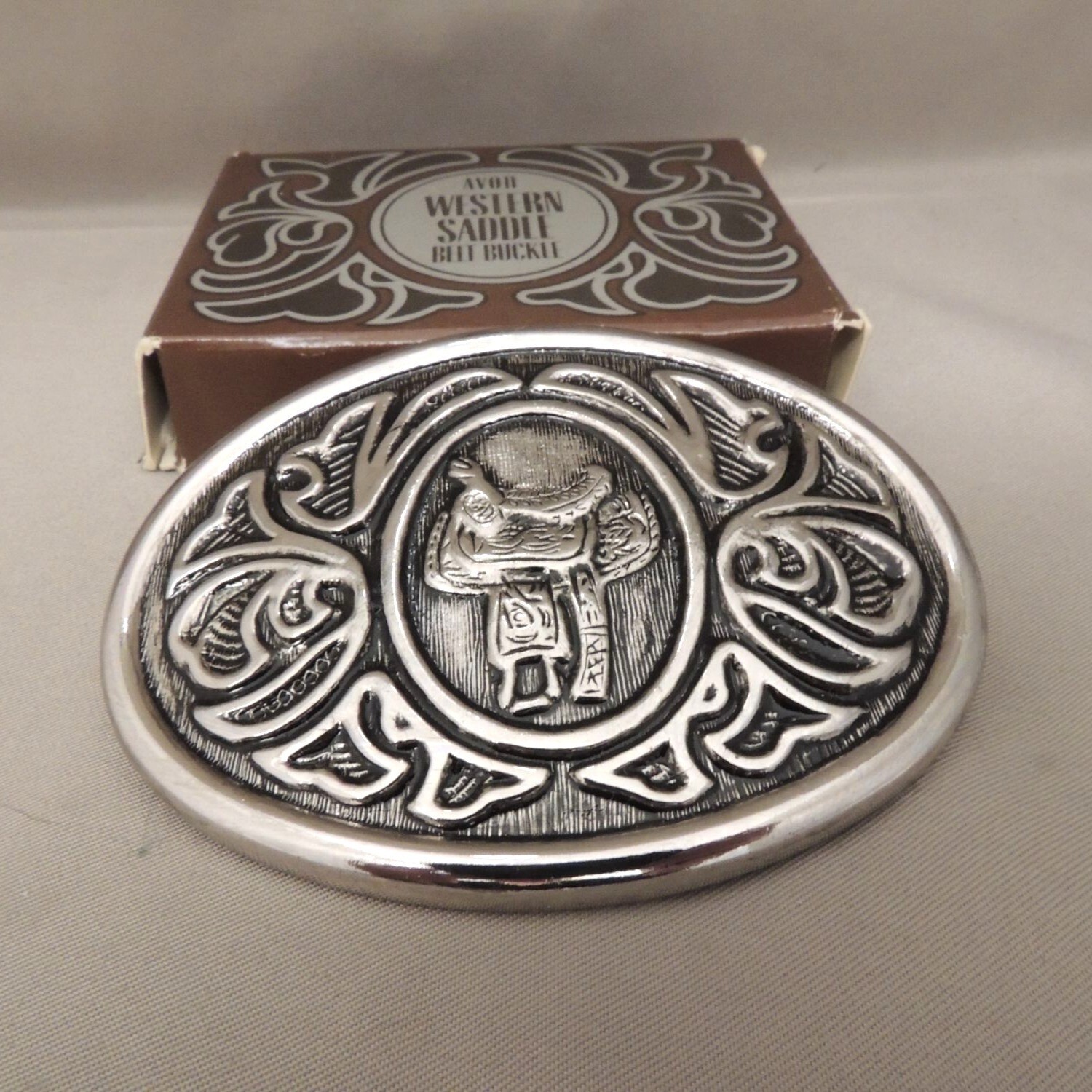 Avon Western Saddle Belt Buckle Silver Fits Belt Size Up To 1 1/2&Prime;