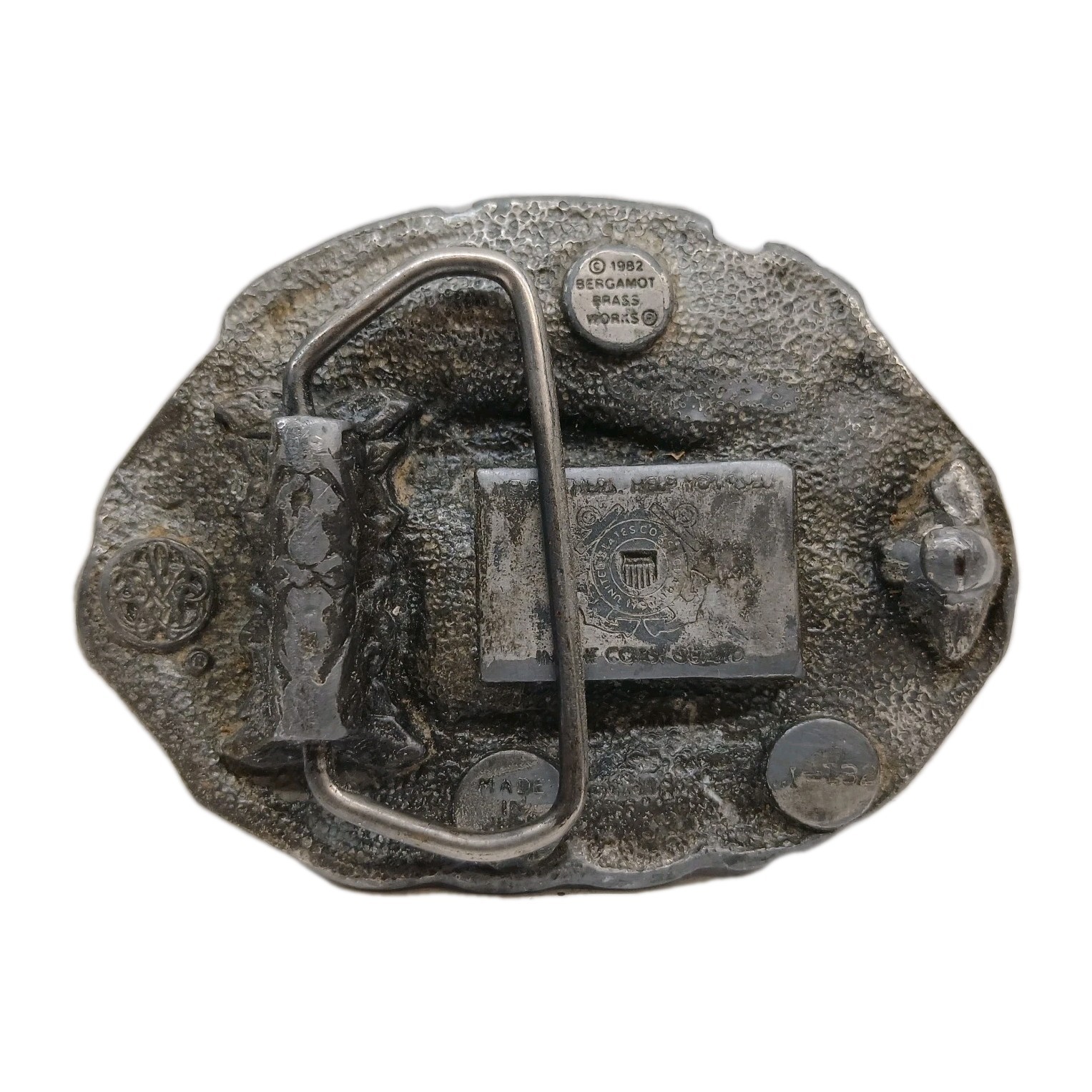 1982 BERGAMOT U.S. COAST GUARD BELT BUCKLE M-132 COAST GUARD HELICOPTER CUTTER