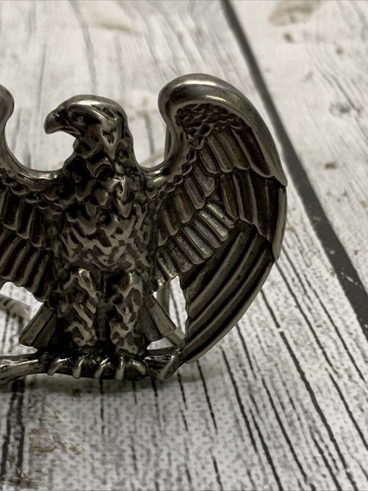 Vintage AVON Signed Pewter Tone American Eagle 1980s Belt Buckle Patriotic