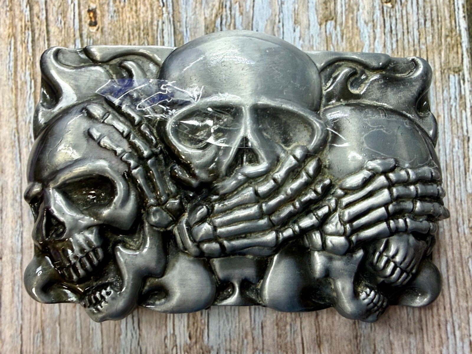 Three-skull Hear No Evil See No Evil Speak No Evil Gothic Punk Belt Buckle