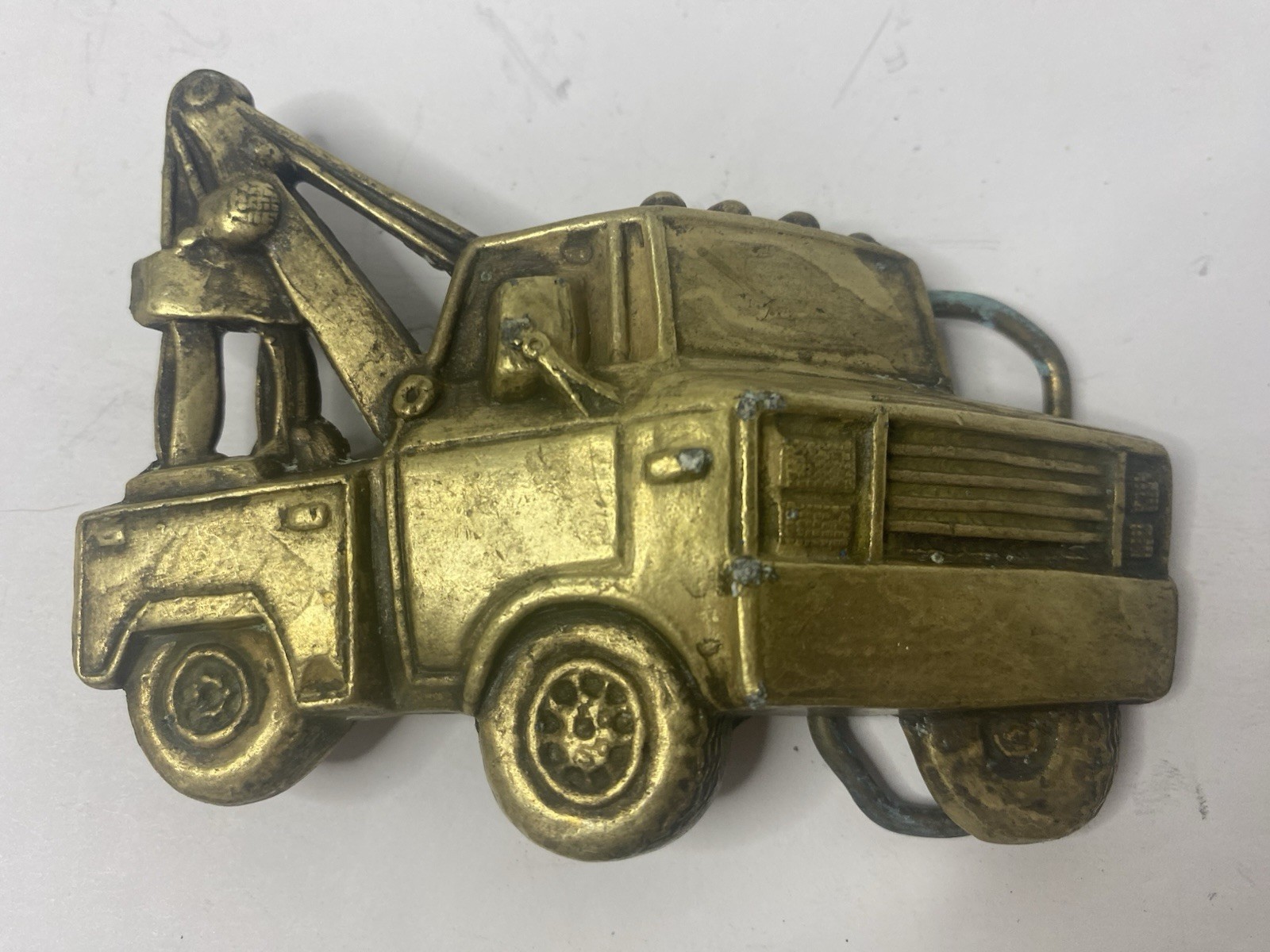 1970s Brass Wrecker Tow Truck Belt Buckle Vintage Vehicle Equipment