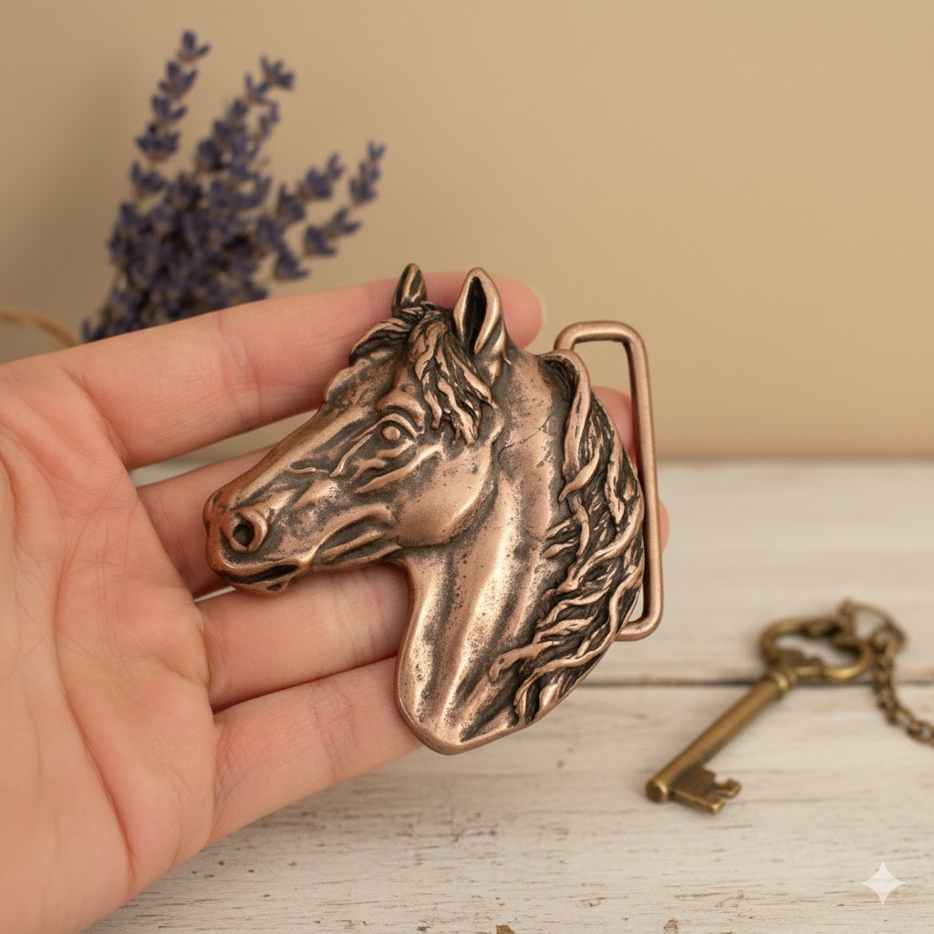 Horse Head Belt Buckle Antique Copper – Western Style for Riders, Timeless Design