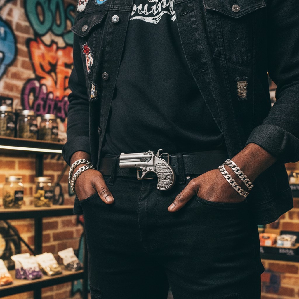 Men Silver Metal Fashion Belt Buckle Biker Handgun Revolver Gun Street Hood Bold