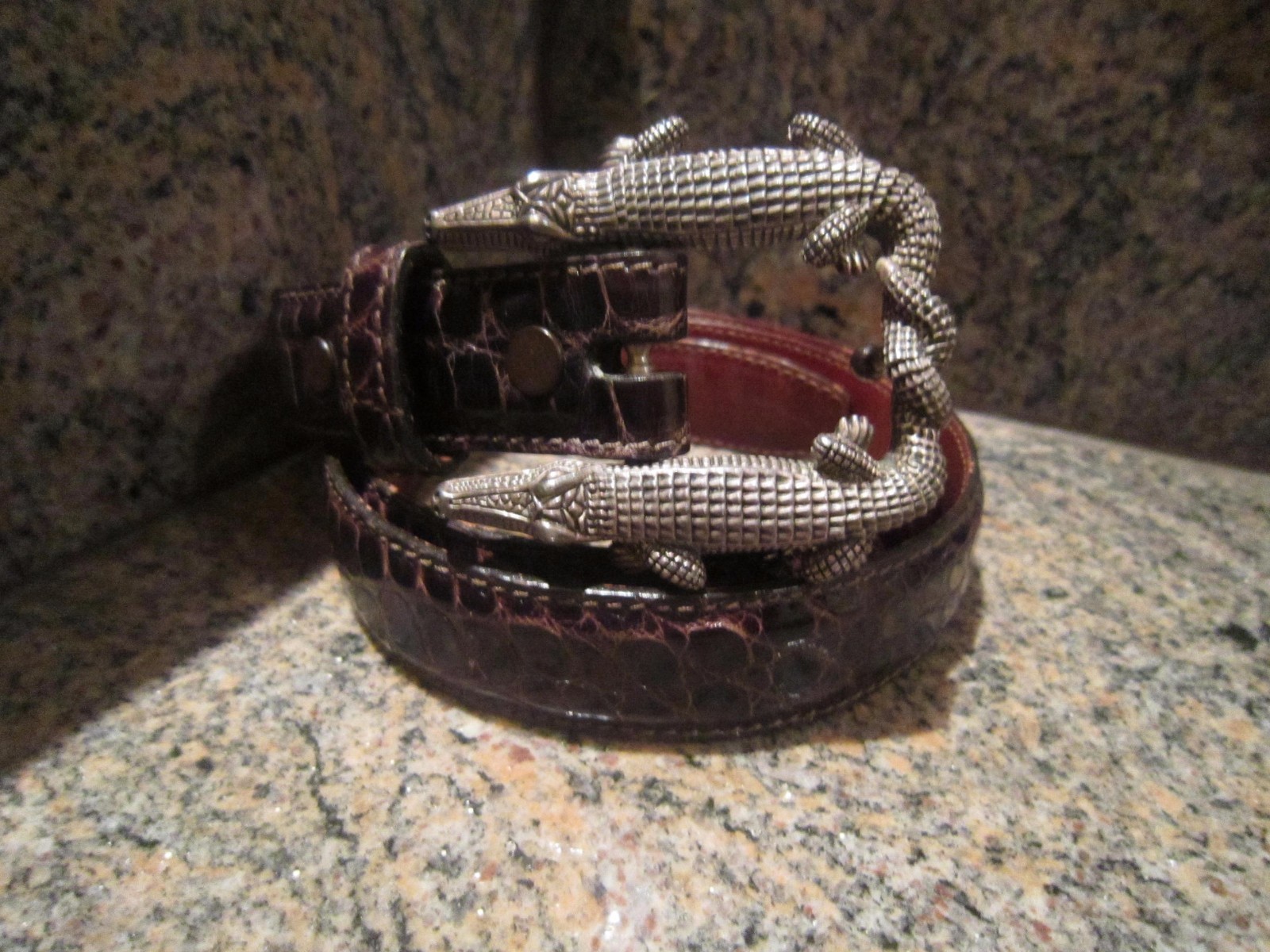 Kieselstein-Cord Sterling Double Alligator Buckle W/Brown Alligator Belt Size 2