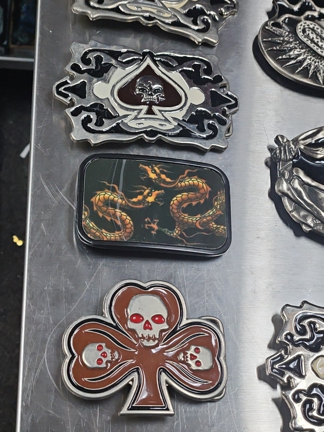 Vintage LOT OF 15 Belt buckles 2000s Chrome SKULLS metal SNAKE DRAGON LotD