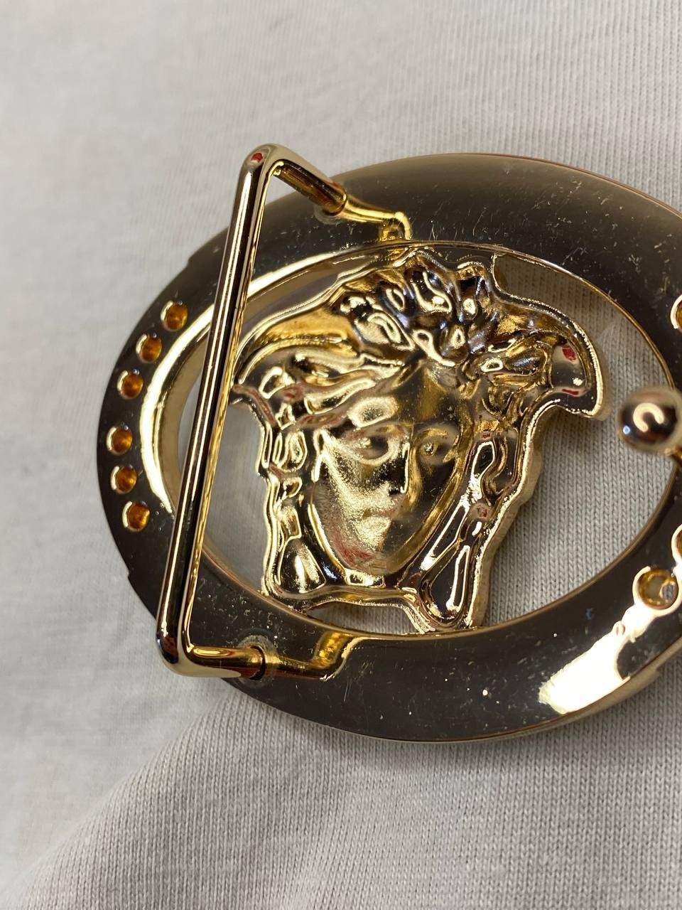 Gold Medusa Head Belt Buckle Greek Key Crystal Oval