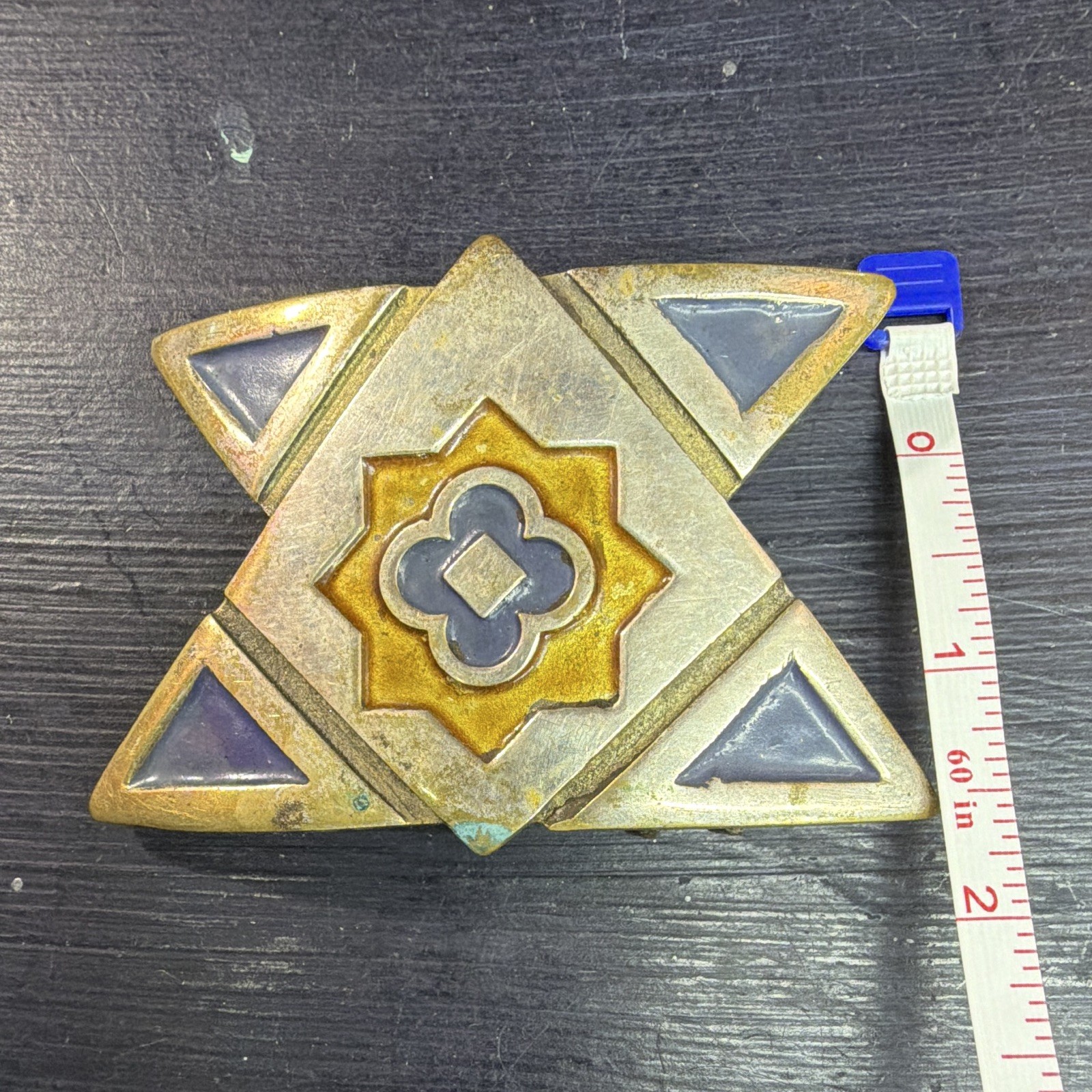 Vintage Geometric Star Enamel Brass Belt Buckle Gold Silver