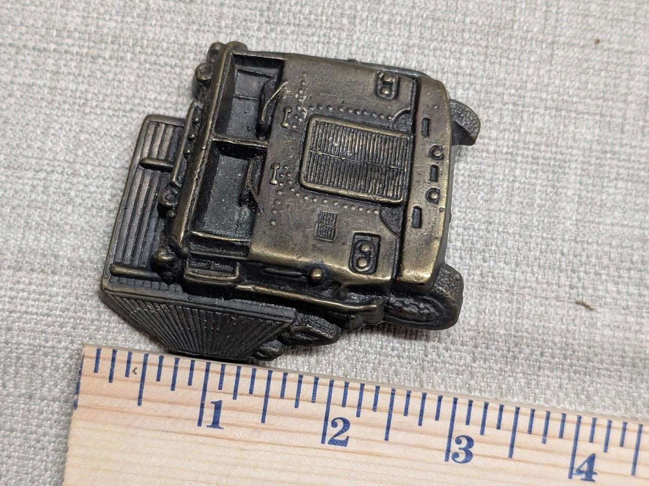 vintage 1970s belt buckle TRUCKER semi-truck SOLID BRASS cowboy western driver