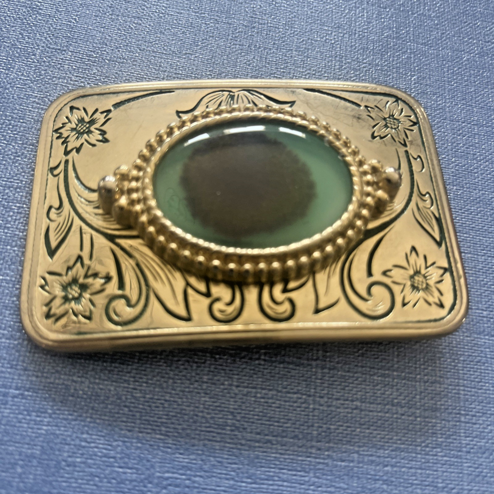 GOLD Western Belt Buckle With Polished Stone