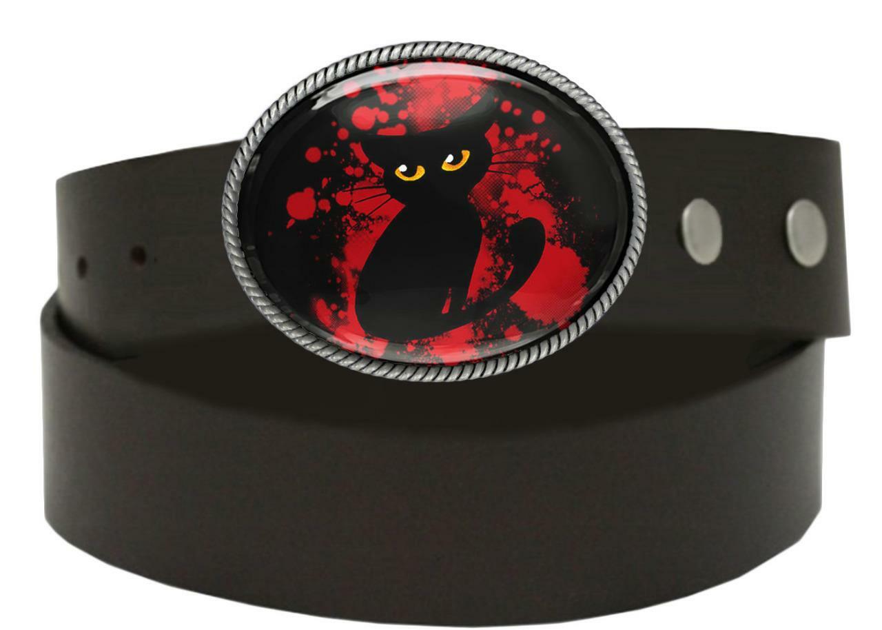Black Cat Glowing Eyes Horror Halloween Handmade Artisan Belt Buckle
