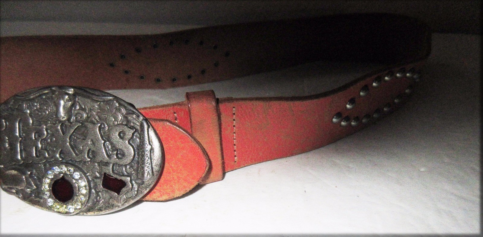 Texas Buckle and Belt Western Silver Metal with Purple Stone, Armadillo Sz 37