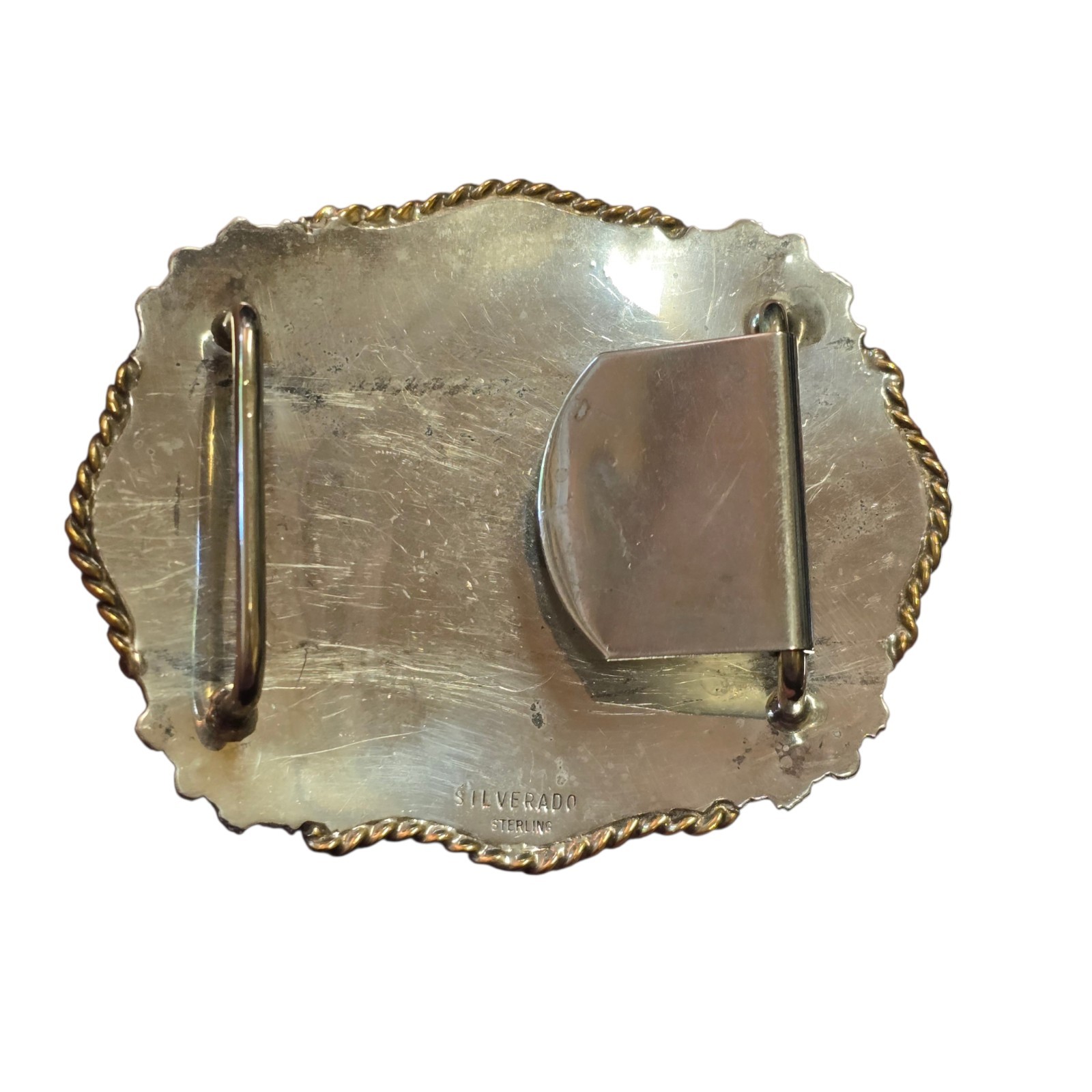 Vintage Silverado Sterling Silver Red Stones Brass Belt Buckle 121g Horse Foal