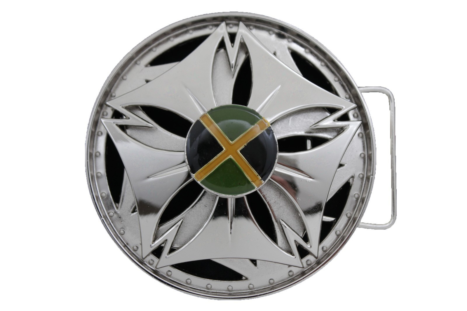 New Men Women Silver Metal Buckle Round Spinning Round Circle Blue Green Jamaica