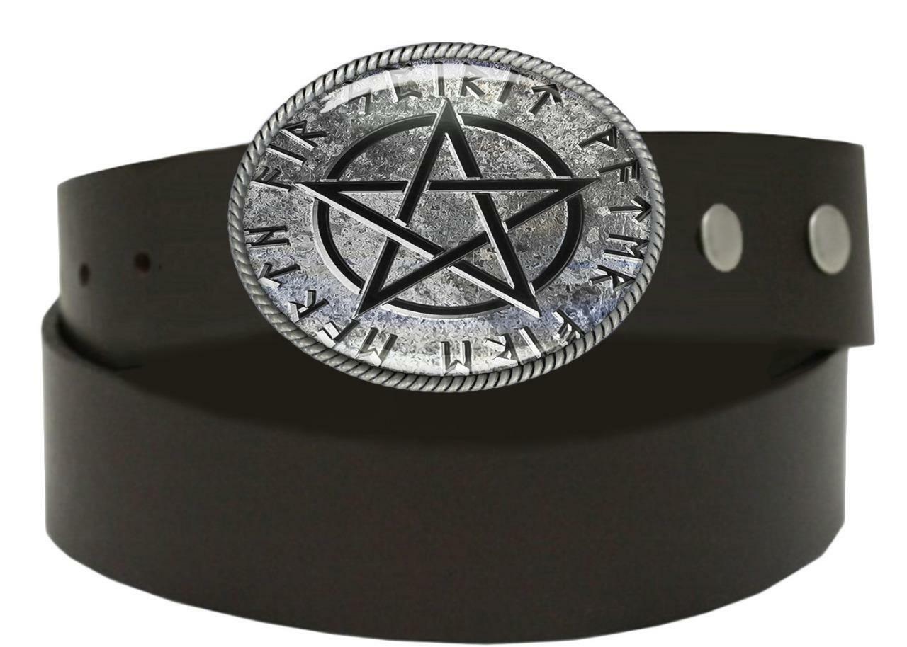Cryptic Stone Pentagram Belt Buckle – Handmade Occult Oval Buckle – 161