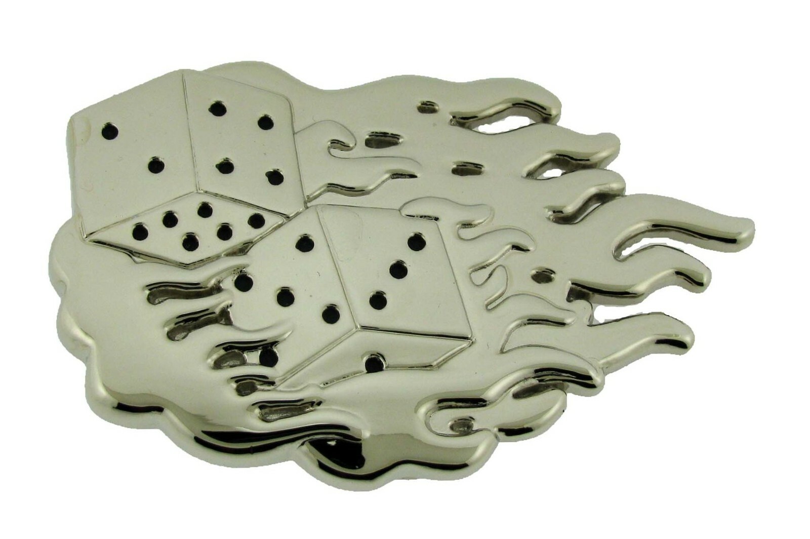 Lucky Dice Flaming Silver Chrome Belt Buckle FABULOUS Las Vegas Poker Cards New