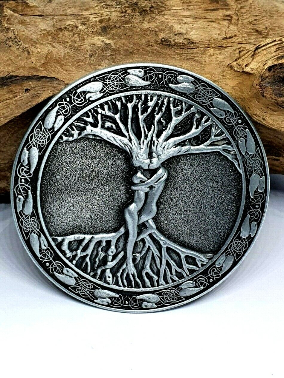 Belt Buckle Tree Of Life Odins Askr & Embla For 40mm Belt Pagan Norse Viking Uk