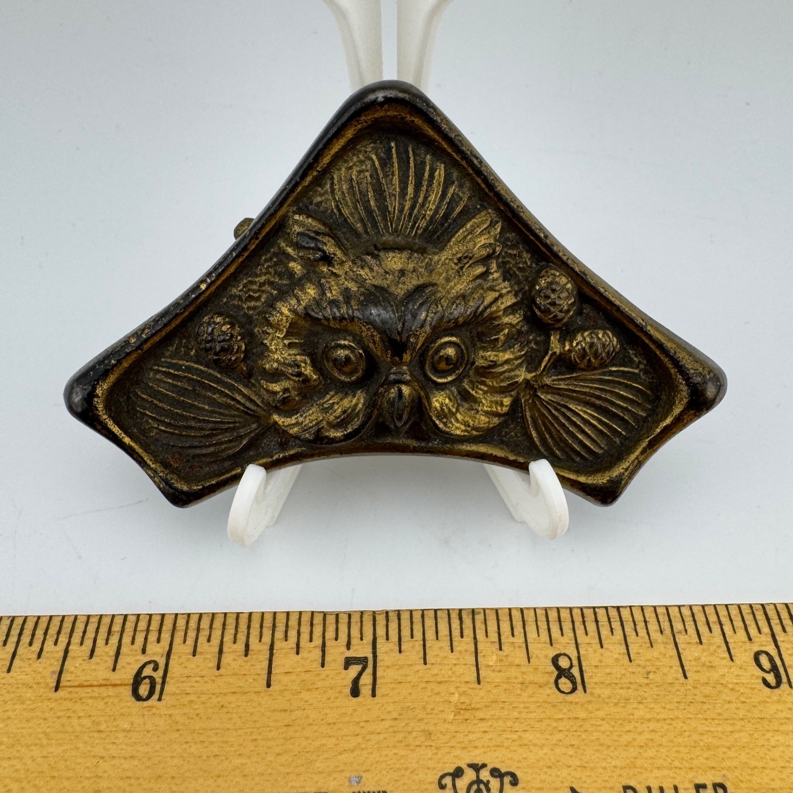 Vintage Owl & Pinecone Blotter Corner Bronze/Brass Brass Nature Woodland Rustic