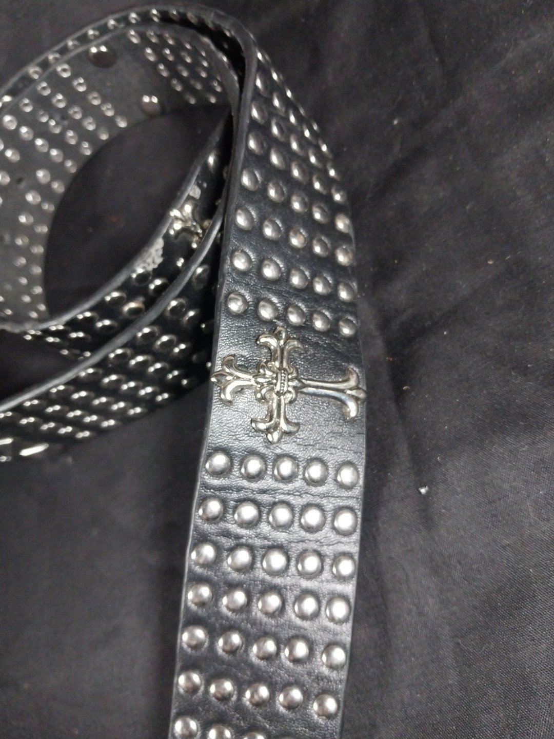 Studded Leather Belt With Skelton Hand Buckle 42&Prime;