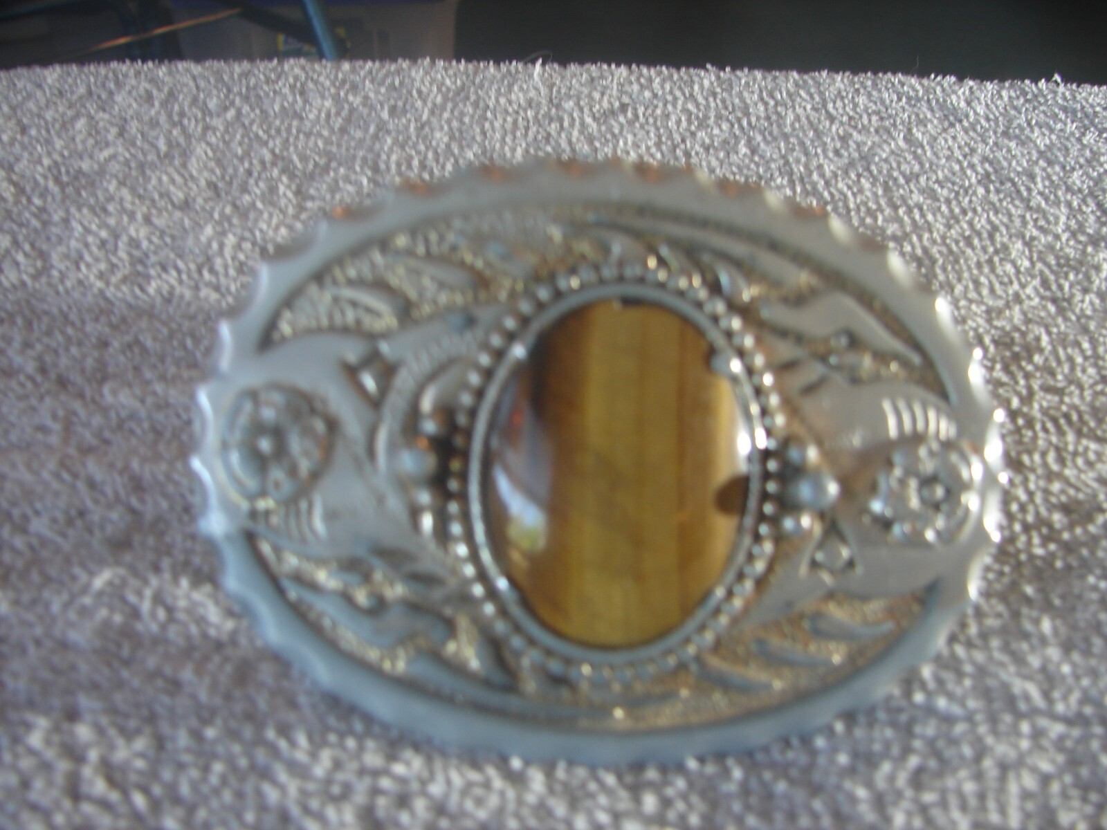 Unbranded Polished Brown Stone Western Cowboy Silver Belt Buckle