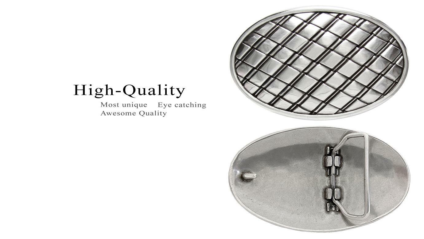 Unique Oval Buckle Antique Silver Engraved Basket Weave Belt Buckle