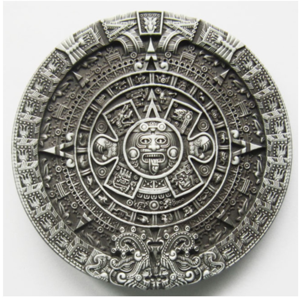 Mens Western Round Aztec Calendar Belt Buckle Solar Mayan Sun Stone Zinc Alloy