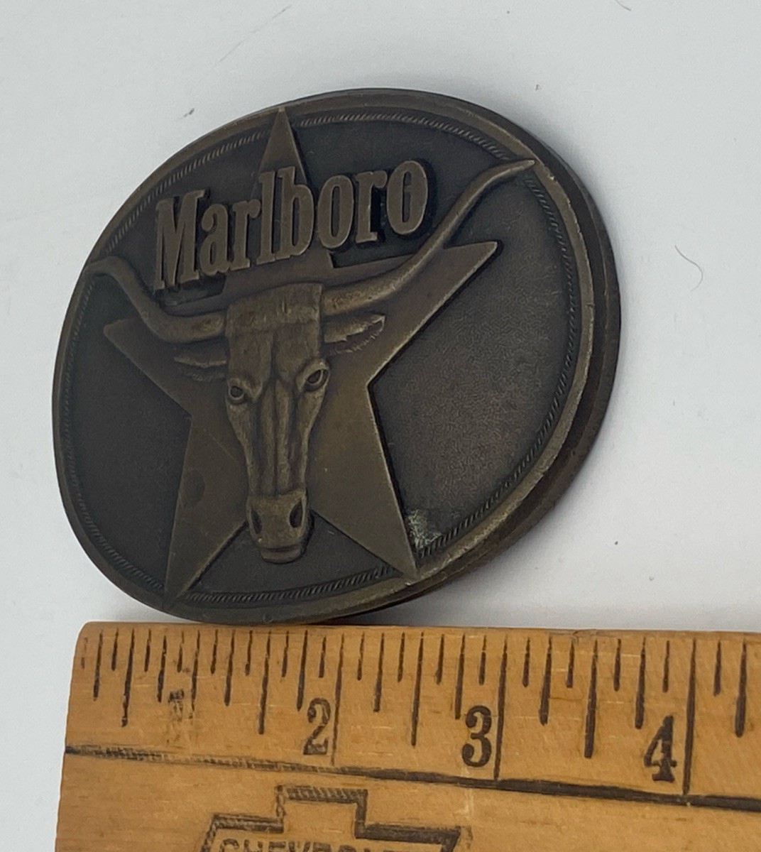 VINTAGE Marlboro Belt Buckle Mens Solid Brass Longhorn Star Western 1987