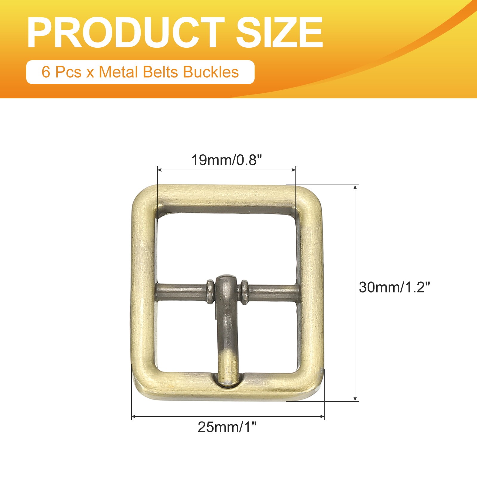 6 Pcs 0.8 Inch Single Prong Buckle Square Center Bar Buckle, Bronze