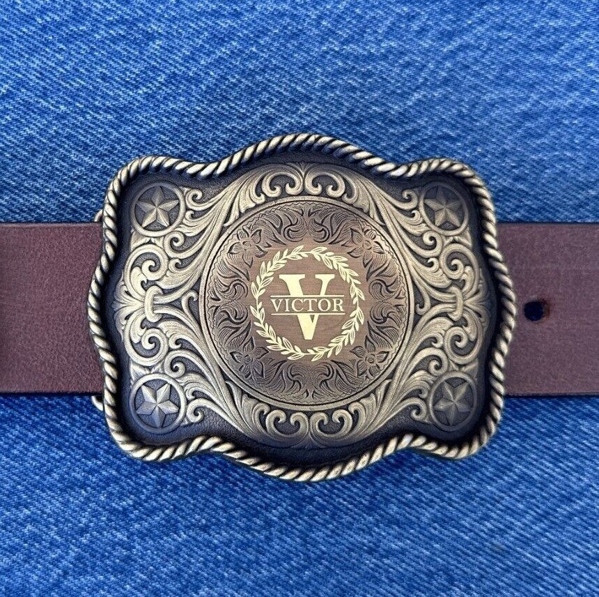 Engraved Brass Belt Buckle Custom Personalized Monogrammed Western Buckle