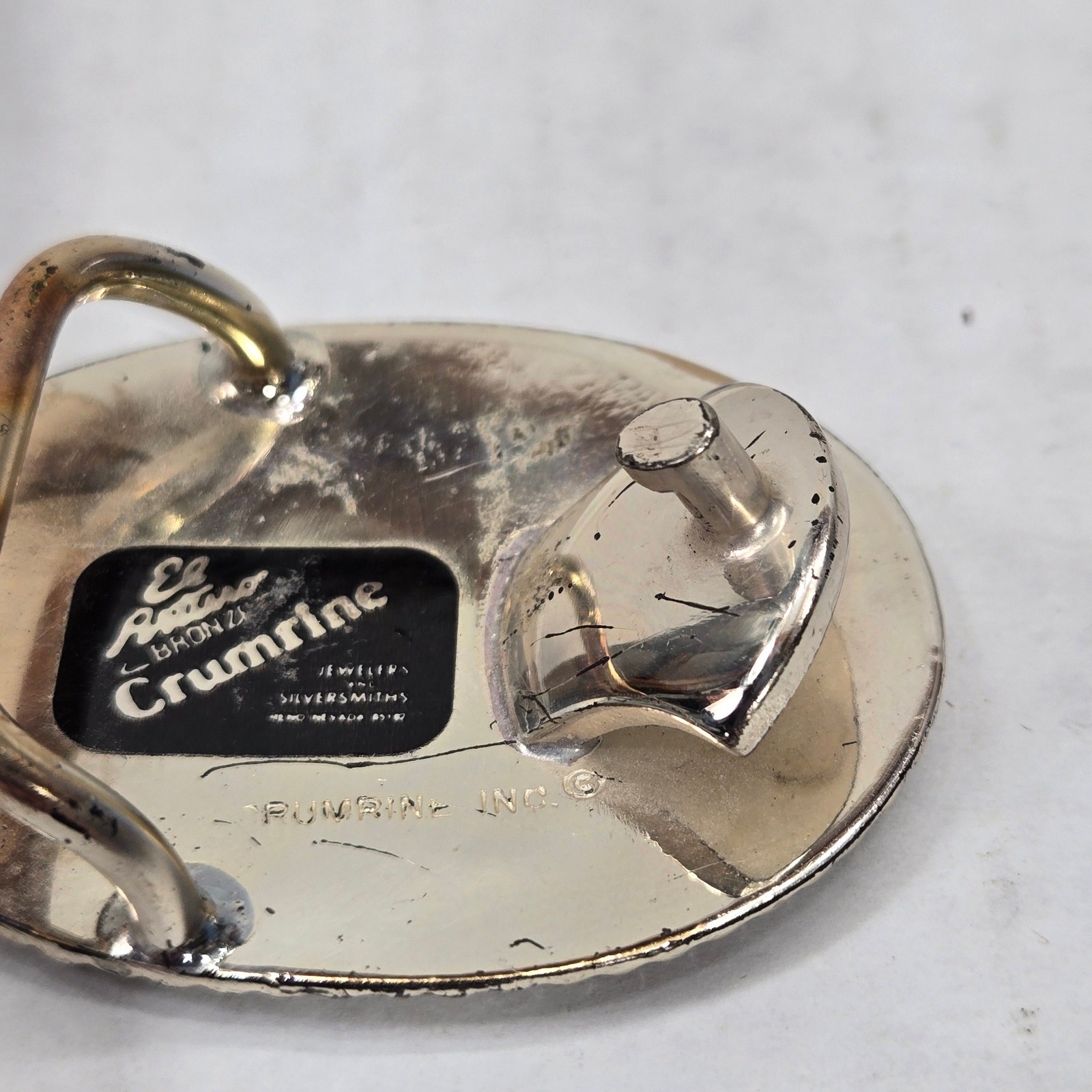 Vtg Crumrine El Arturo Bronze Western Belt Buckle Gold Floral Scroll Rope Edge