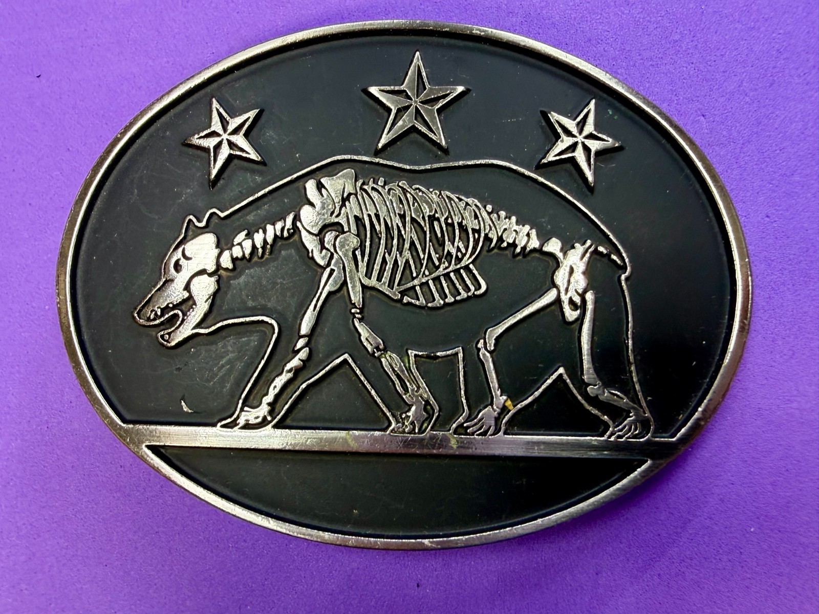 California State Flag Skeleton Grizzly Bear Stars Belt Buckle Chrome 6464