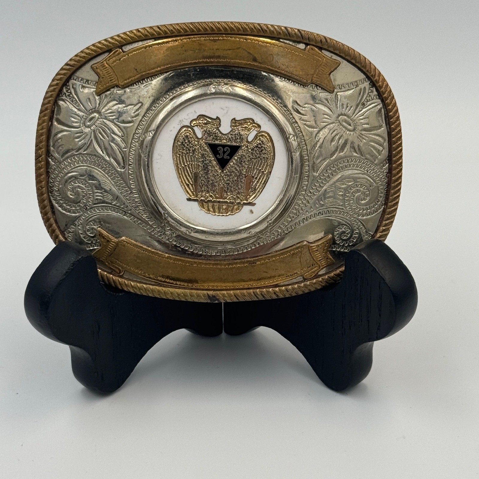 Vintage German Silver Masonic 32nd Degree Scottish Rite Western Belt Buckle