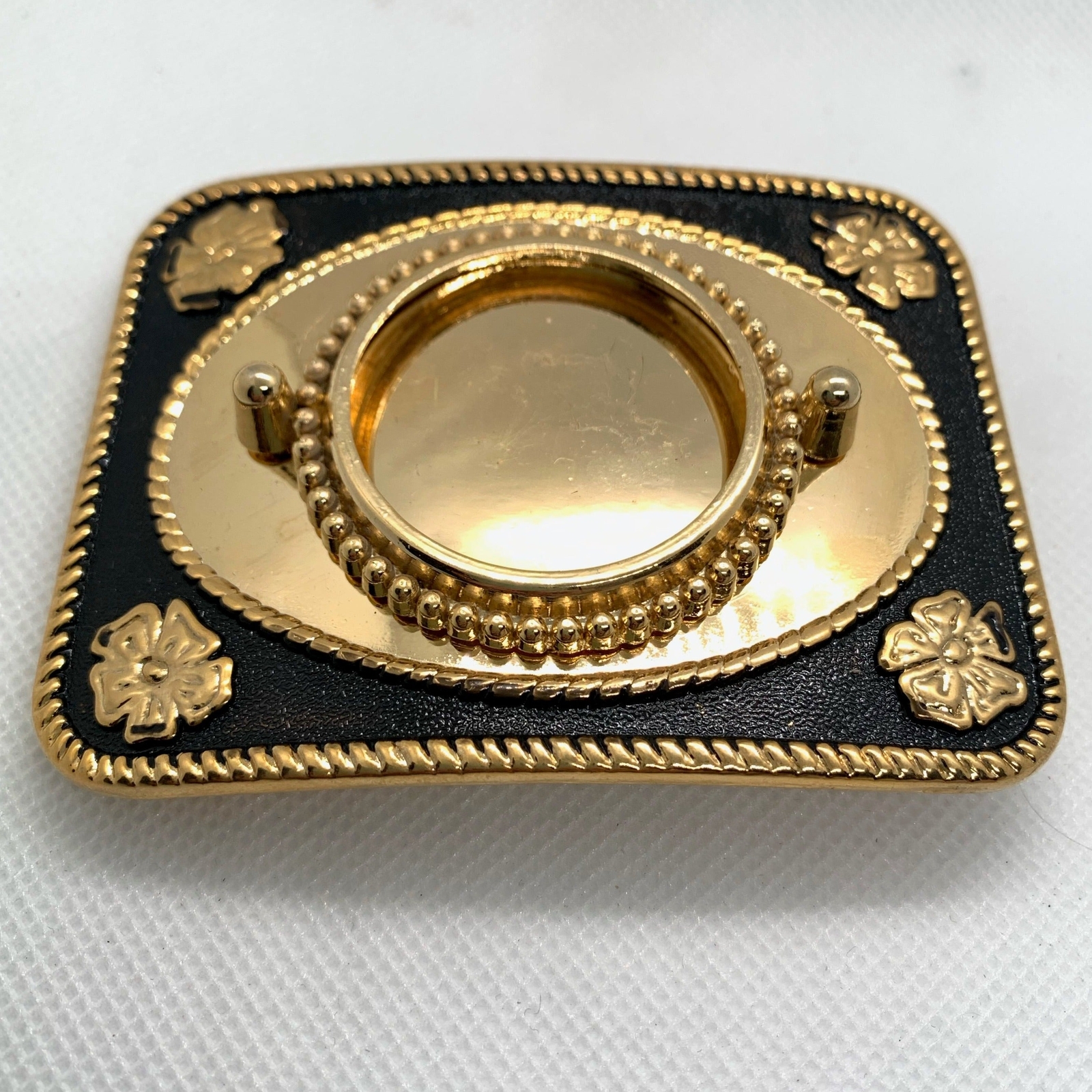 Silver Dollar Black & Gold Mirror Western Style Belt Buckle