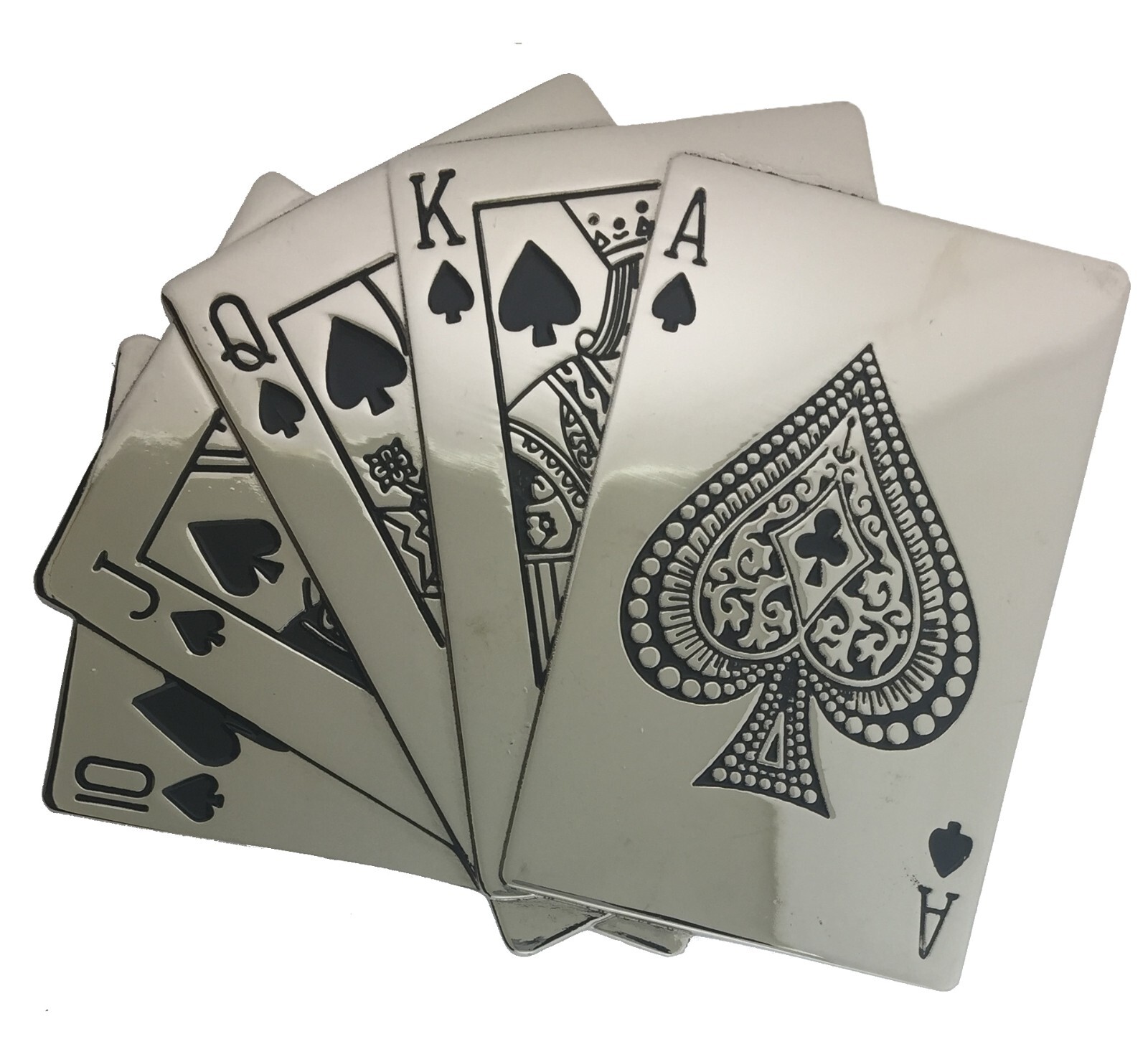 Royal Flush Playinc Cards Spade Silver Metal Lucky Las Vegas Casino Belt Buckle