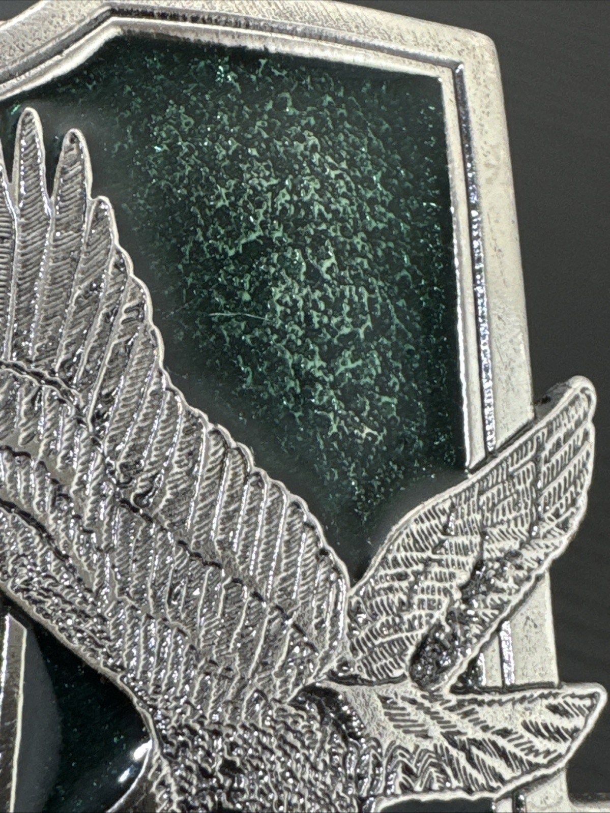 1975 Great American Buckle Co. Eagle On #1 Vtg Belt Buckle Silvertone & Green