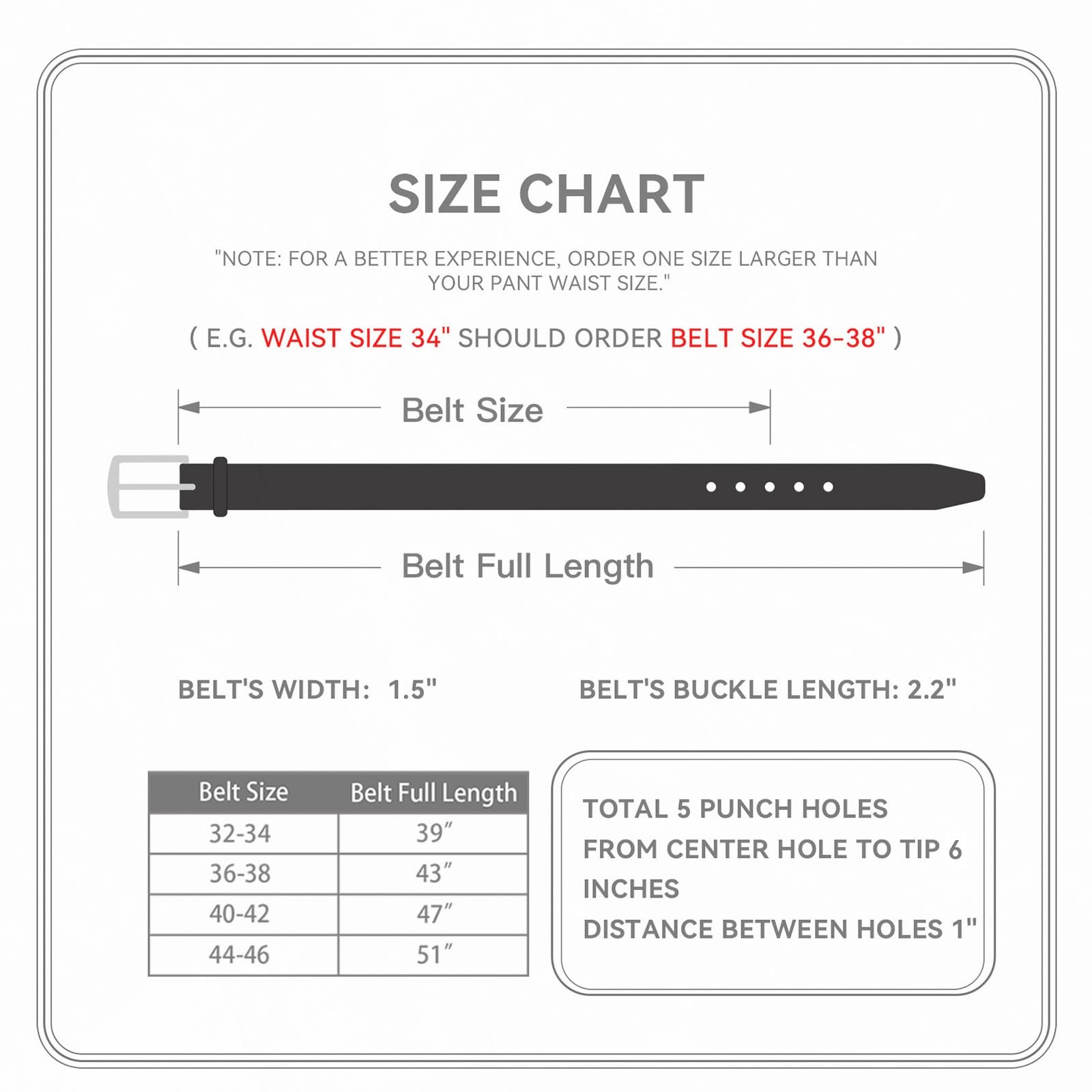 Men&rsquo;s Genuine Leather Belt, 1 1/2&Prime; Wide Classic Prong Buckle 32&Prime;/34&Prime;, Gray