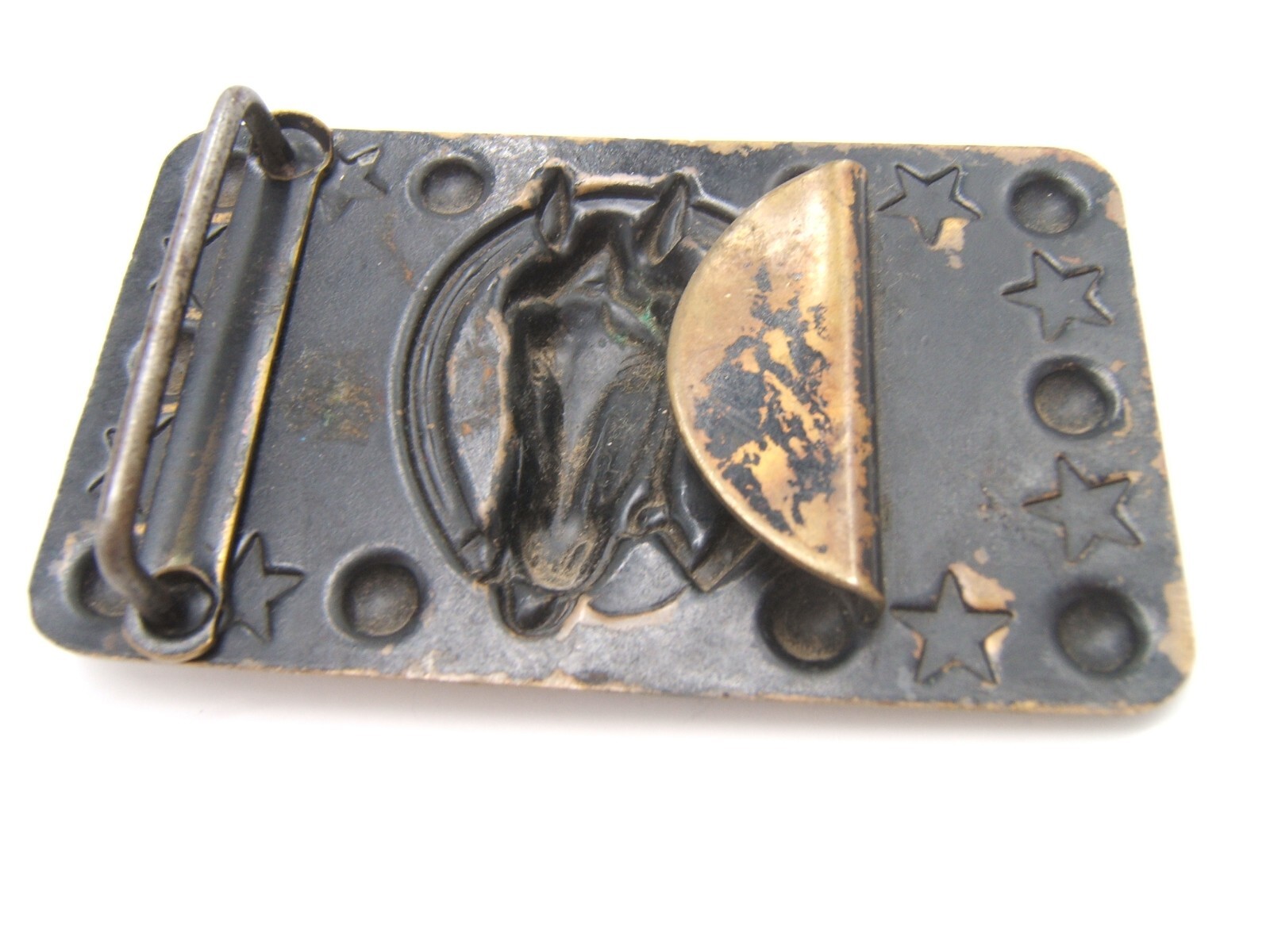VTG BELT BUCKLE HORSESHOE HORSEHEAD & STARS