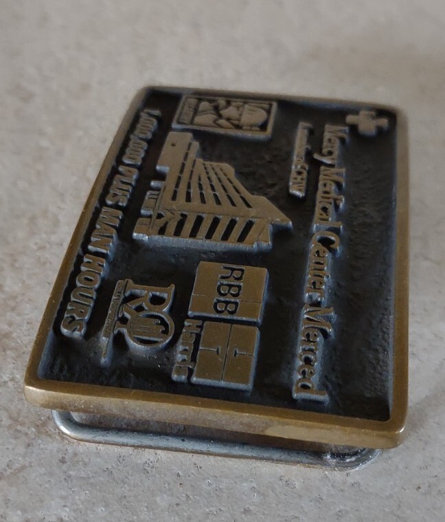 Mercy Belt Buckle Merced 1,000,000 + Man Hours Hospital Worker Honor Brass 2010