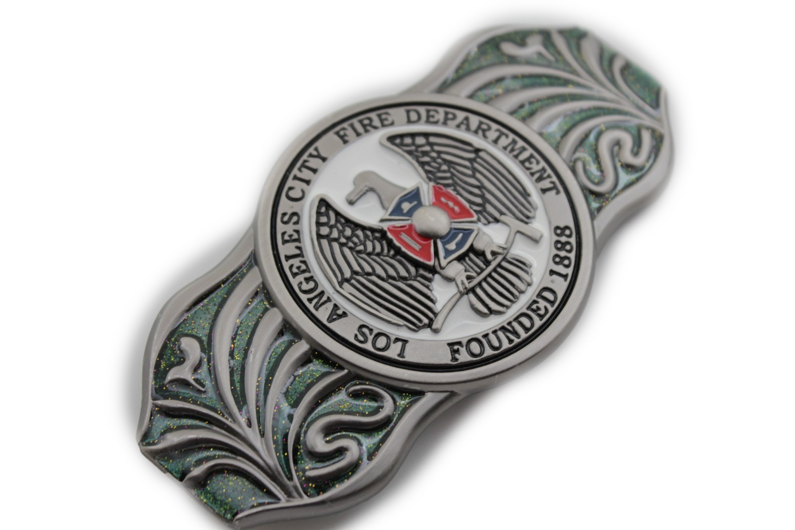 Men Women Silver Metal Belt Buckle Long Los Angeles LA Fire Department Flag 1888
