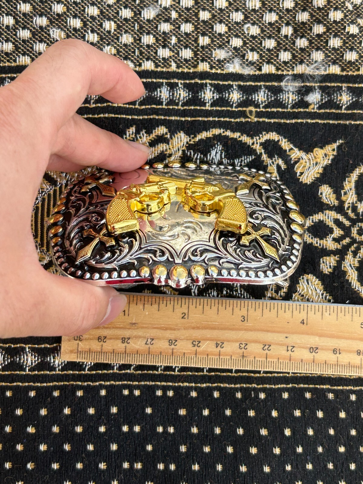 Western Buckle Gold Black Silver Guns 2nd Amend Cowboy 2 »Buckle Hebilla Vaquero
