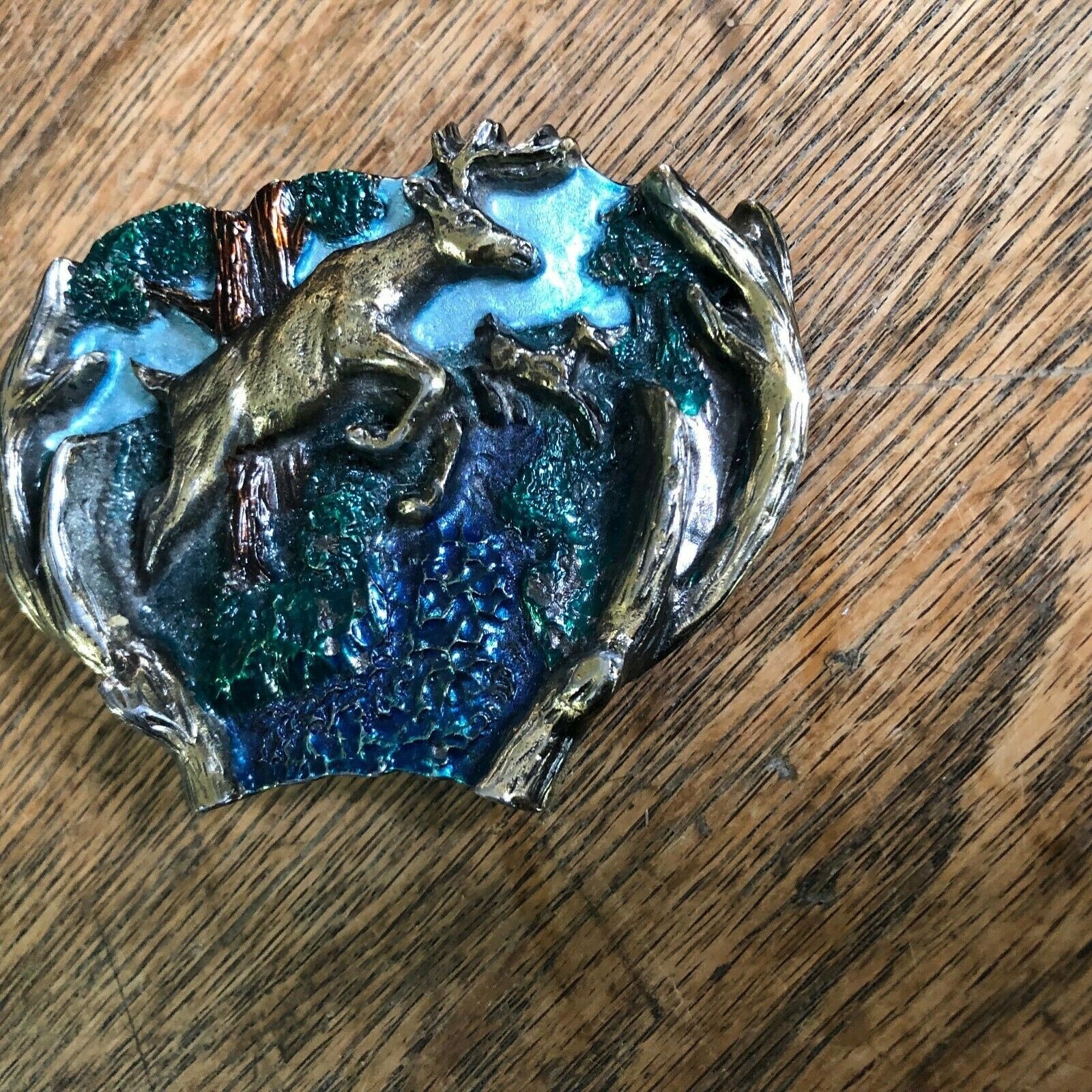 VINTAGE BELT BUCKLE WHITETAIL DEER BRASS GREAT AMERICAN BUCKLE CO 1982 USA