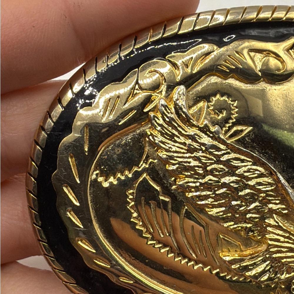 Vintage Gold Tone Black Bald Eagle Bird Belt Buckle Made In USA