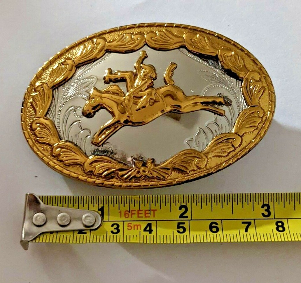 German Silver Rodeo Cowboy Bucking Bronco Horse Belt Buckle Vintage RARE HTF EUC