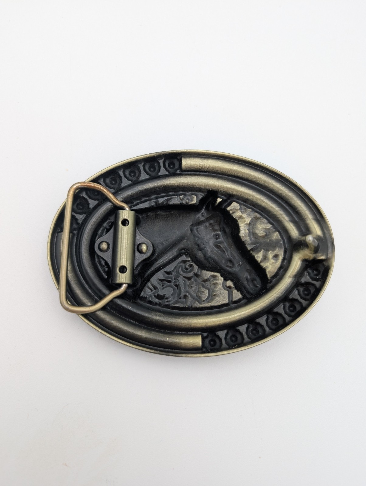 Brass Finish 4&Prime; Buckle Western Belt Buckle W/ Turquoise Stone Big Horse