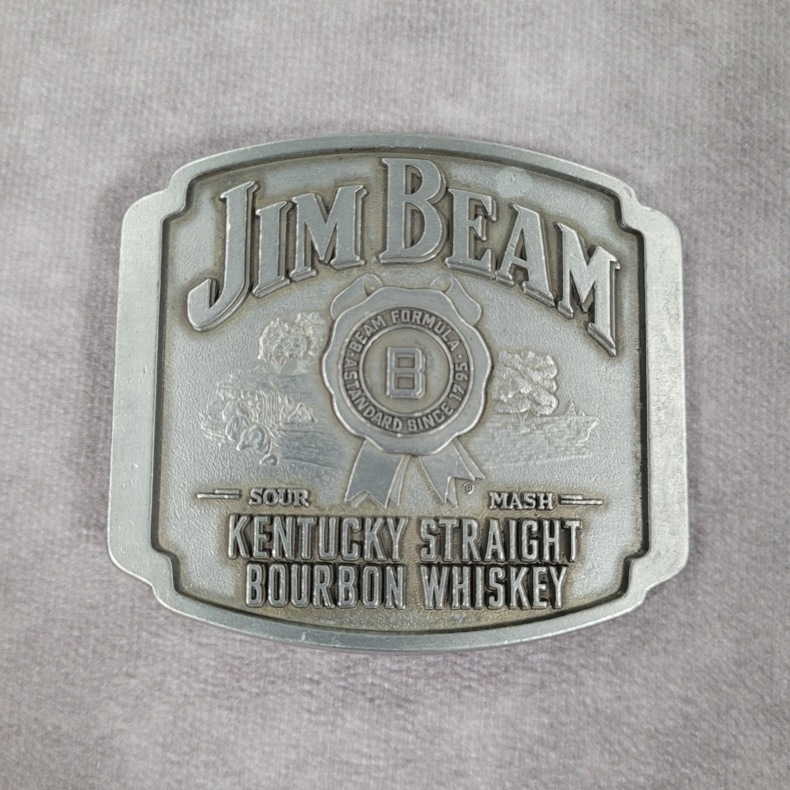 Jim Beam Belt Buckle Mens Silver Metal Kentucky Straight Bourbon Whiskey South