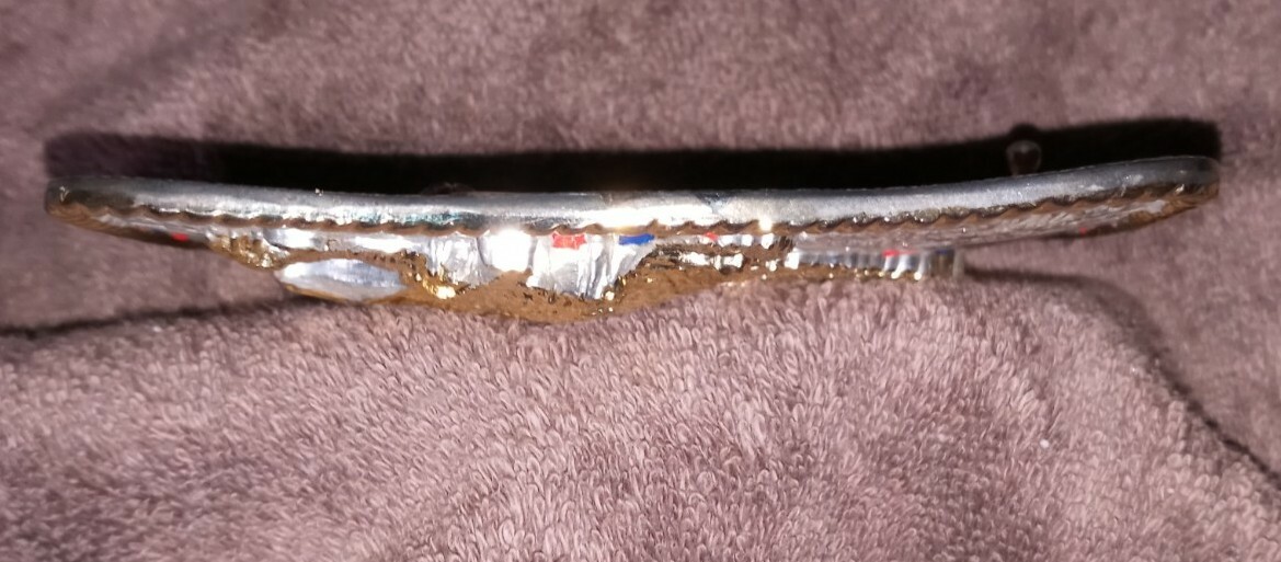 NWOT LG RED BLUE STRIPE GOLD EAGLE ROPE TRIM SILVER 3D BELT BUCKLE 1 1/2&Prime; $65
