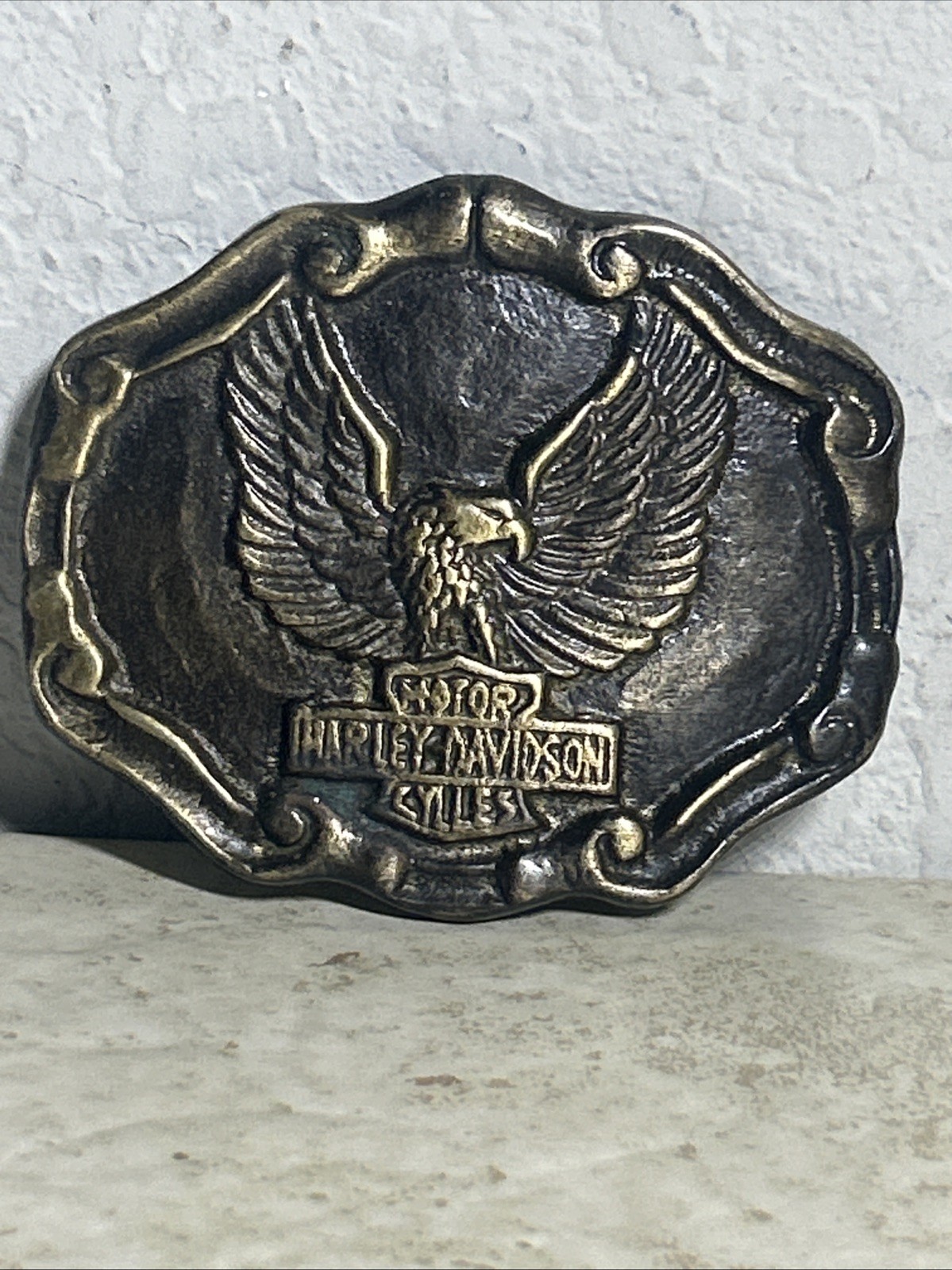 vintage 1960s 70s belt buckle HARLEY DAVIDSON motorcycle BRASS bronze EAGLE